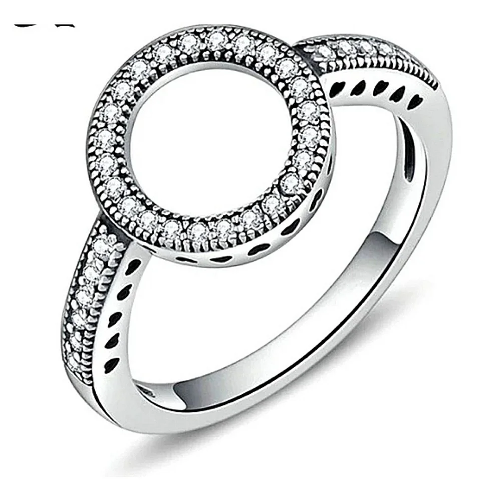 Circle Halo Heart‎ Pave Simulated Diamond 925 Sterling Silver Ring, Size 5